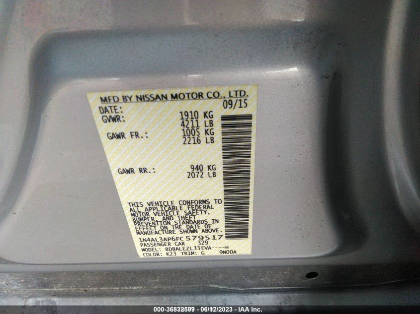 2015 NISSAN ALTIMA 2.5 S - 1N4AL3AP6FC579517