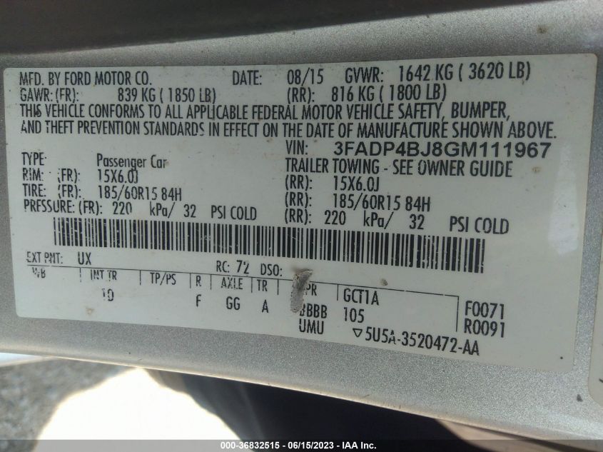 2016 FORD FIESTA SE - 3FADP4BJ8GM111967