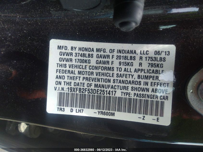 2013 HONDA CIVIC SDN LX - 19XFB2F53DE251417