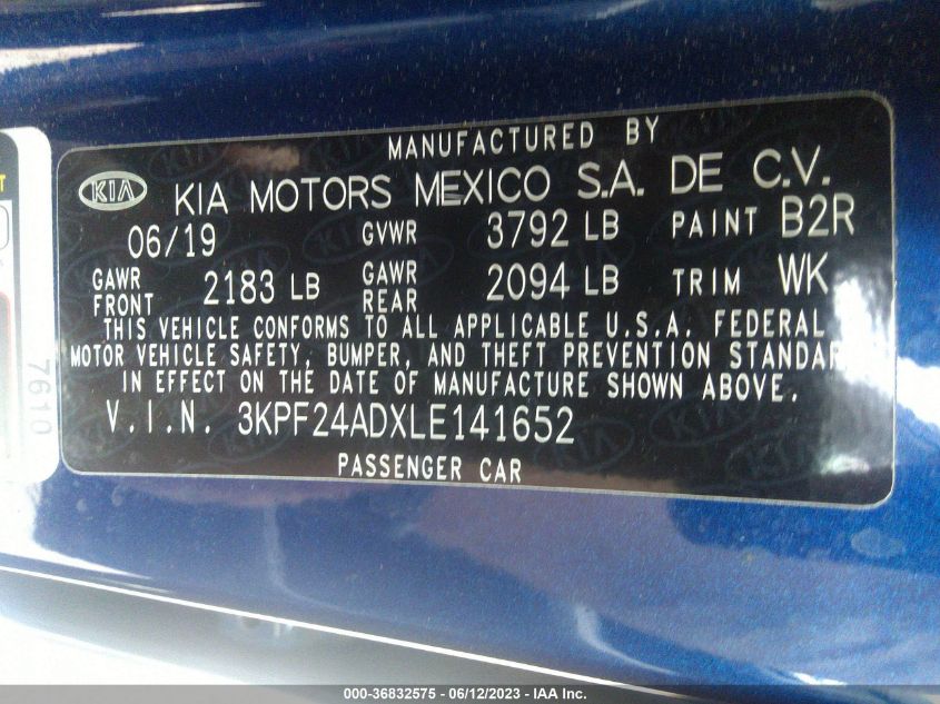 2020 KIA FORTE LXS - 3KPF24ADXLE141652