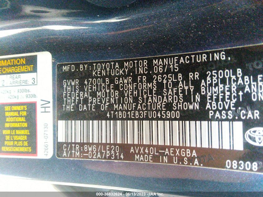 2015 TOYOTA AVALON HYBRID XLE TOURING/LIMITED 4T1BD1EB3FU045900