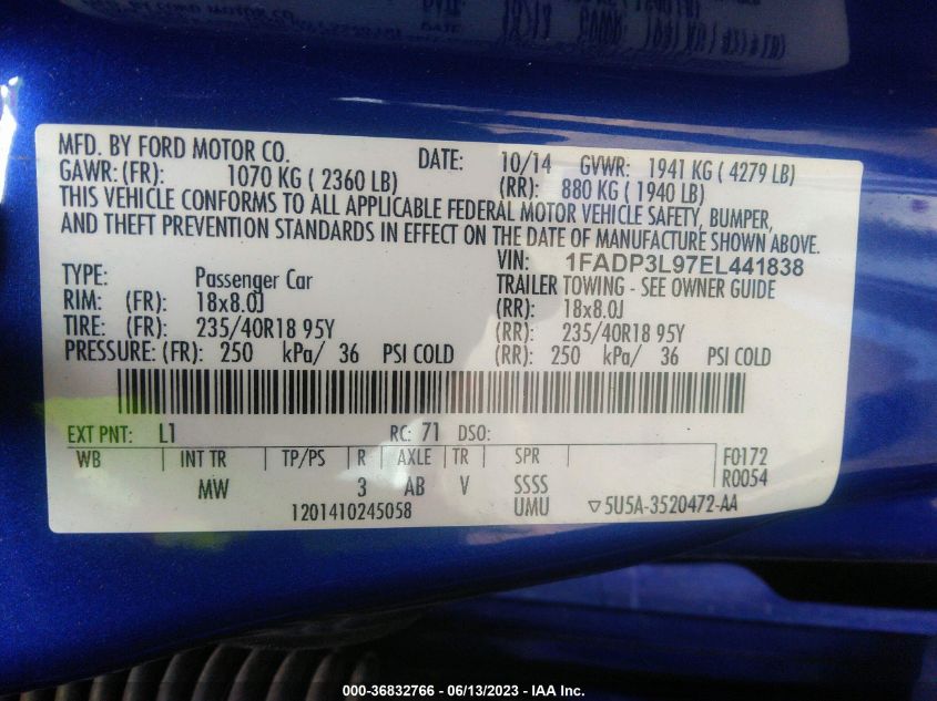 2014 FORD FOCUS ST 1FADP3L97EL441838