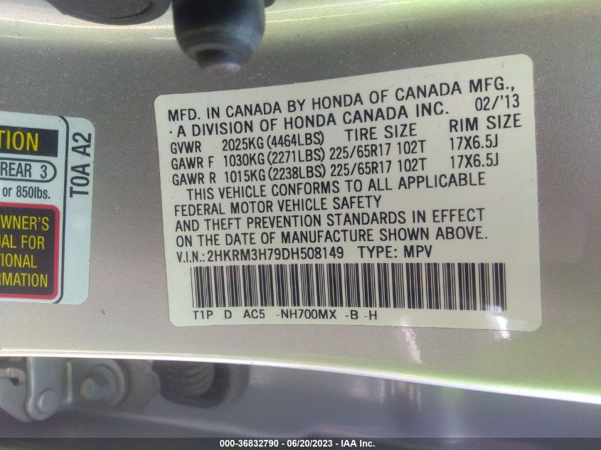 2013 HONDA CR-V EX-L - 2HKRM3H79DH508149