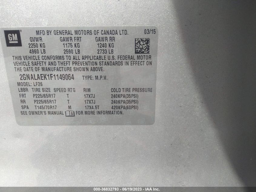 2015 CHEVROLET EQUINOX LS - 2GNALAEK1F1149064
