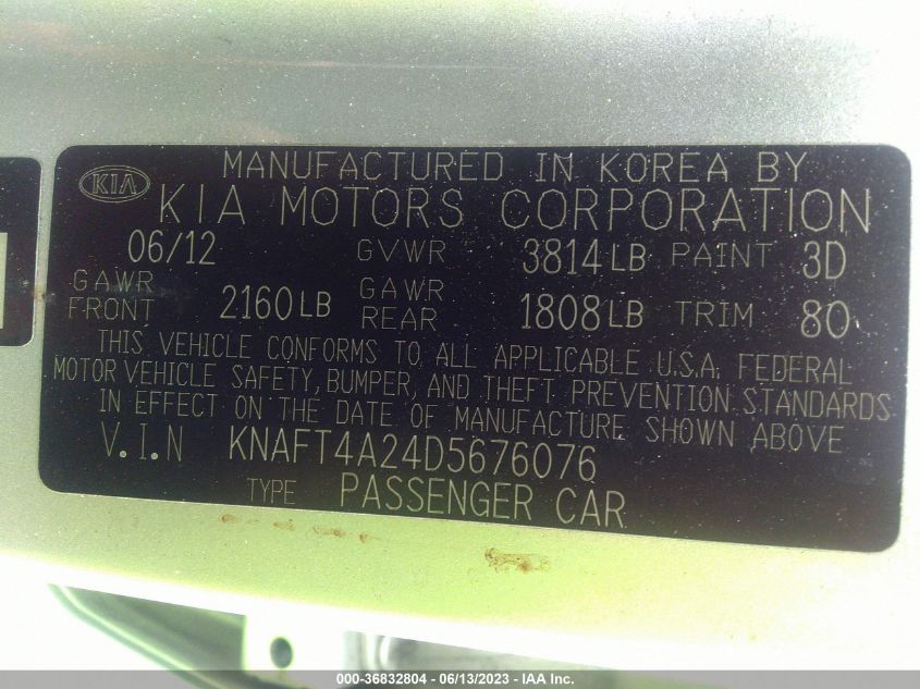 2013 KIA FORTE LX - KNAFT4A24D5676076