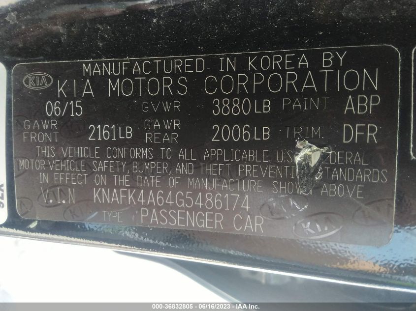 2016 KIA FORTE LX - KNAFK4A64G5486174