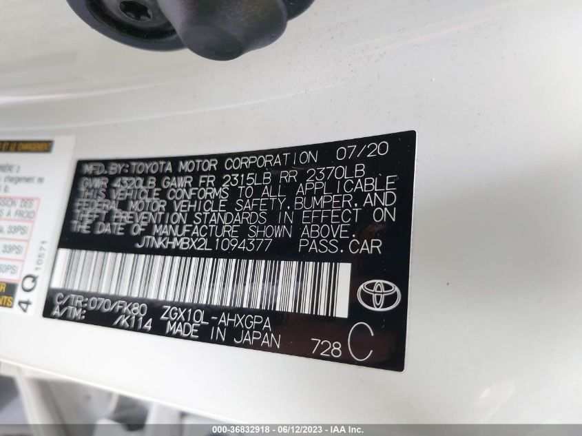 2020 TOYOTA C-HR LE/XLE/LIMITED - JTNKHMBX2L1094377