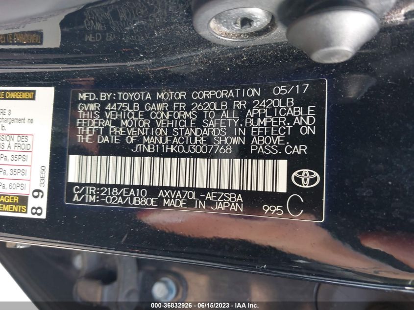 2018 TOYOTA CAMRY LE/SE/XLE/L - JTNB11HK0J3007768