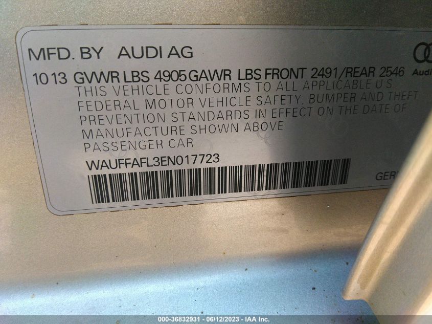 2014 AUDI A4 PREMIUM PLUS - WAUFFAFL3EN017723