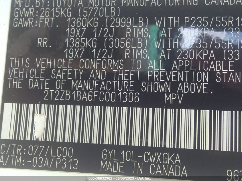 2015 LEXUS RX 450H - 2T2ZB1BA6FC001306