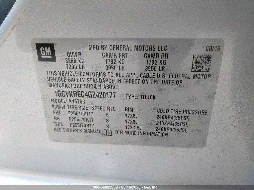 2016 CHEVROLET SILVERADO 1500 LT - 1GCVKREC4GZ420177