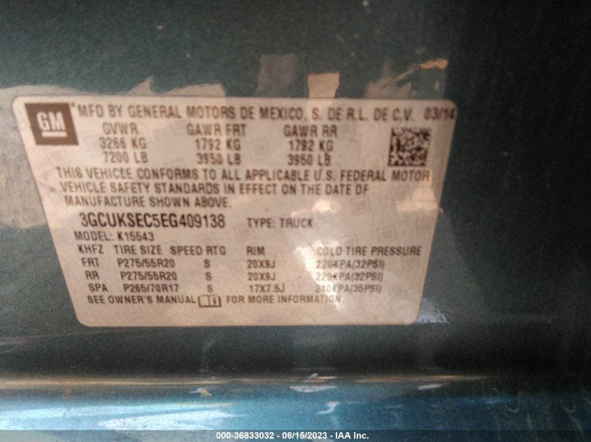 2014 CHEVROLET SILVERADO 1500 LTZ - 3GCUKSEC5EG409138