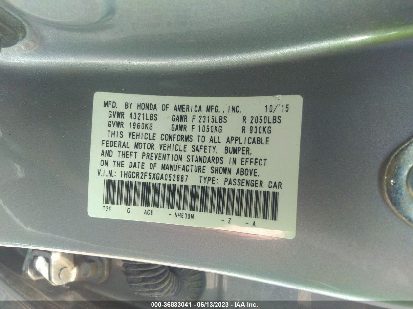2016 HONDA ACCORD SEDAN SPORT - 1HGCR2F5XGA052887
