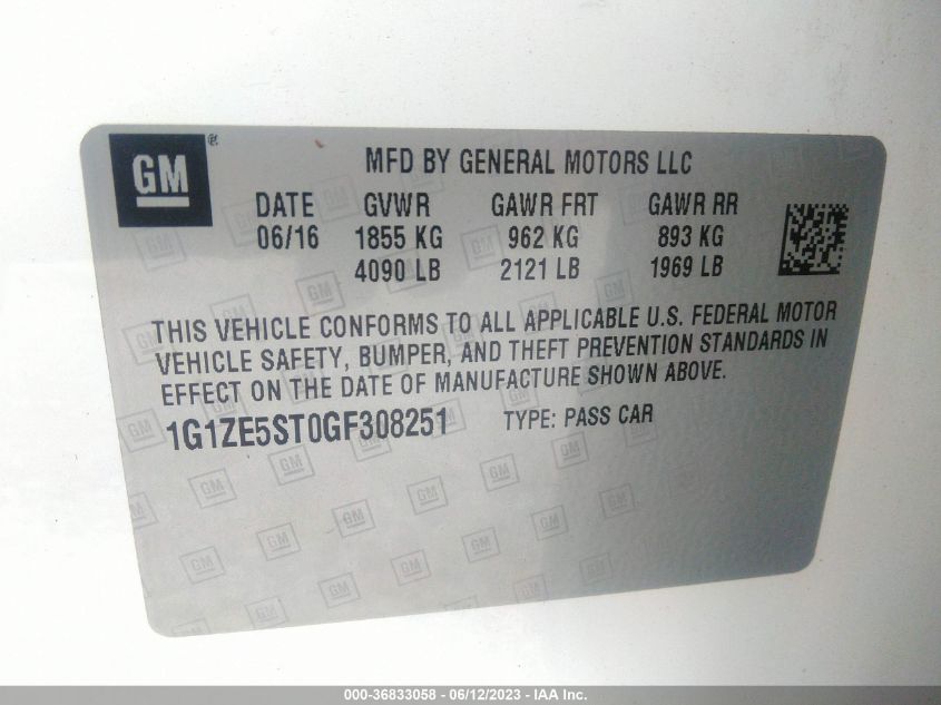 2016 CHEVROLET MALIBU LT - 1G1ZE5ST0GF308251