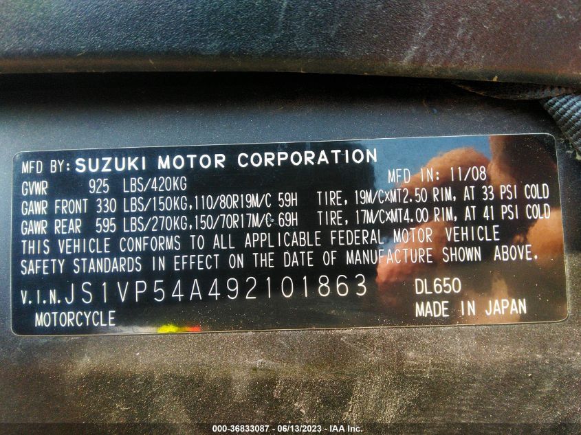 2009 SUZUKI DL650 - JS1VP54A492101863