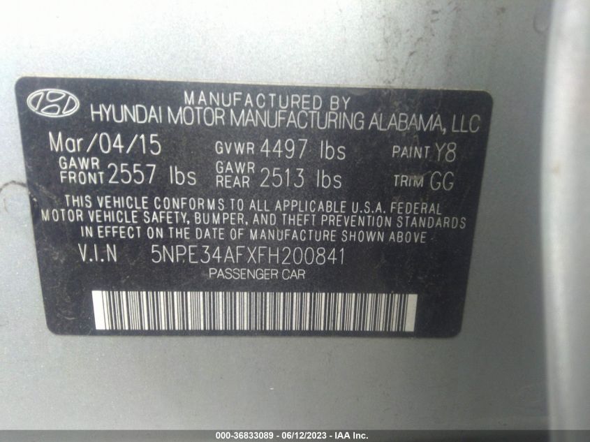 2015 HYUNDAI SONATA 2.4L LIMITED - 5NPE34AFXFH200841