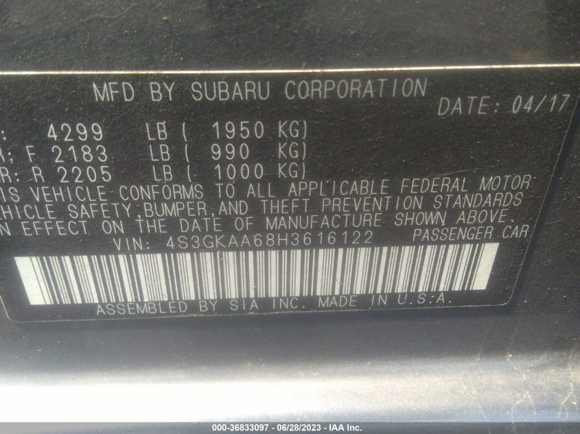 2017 SUBARU IMPREZA - 4S3GKAA68H3616122