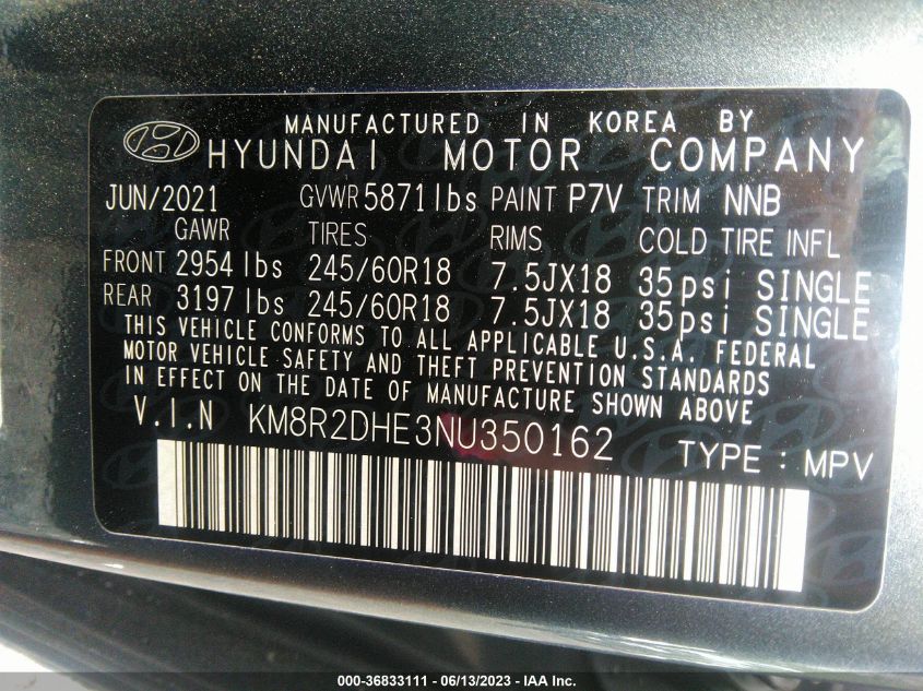 2022 HYUNDAI PALISADE SEL - KM8R2DHE3NU350162