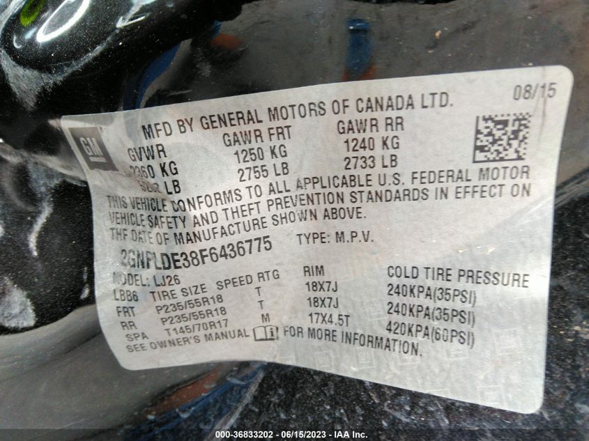 2015 CHEVROLET EQUINOX LTZ - 2GNFLDE38F6436775
