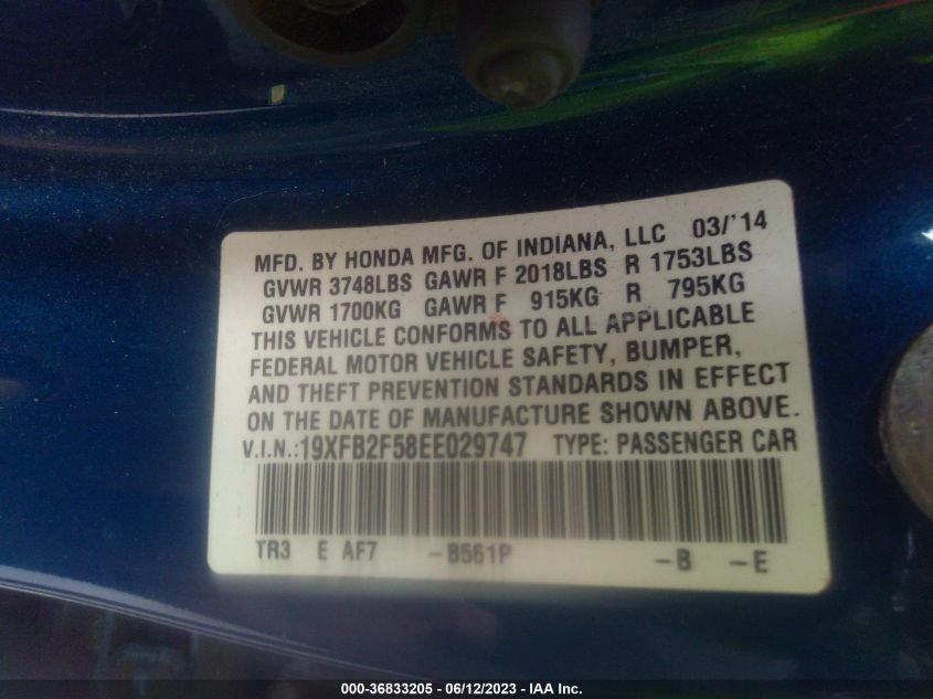 2014 HONDA CIVIC SEDAN LX - 19XFB2F58EE029747