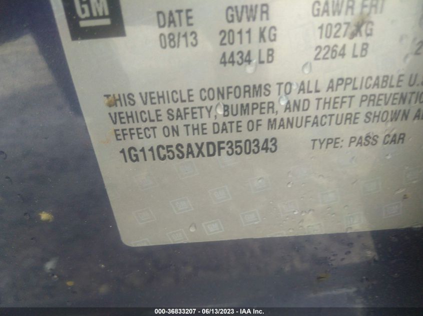 2013 CHEVROLET MALIBU LT - 1G11C5SAXDF350343
