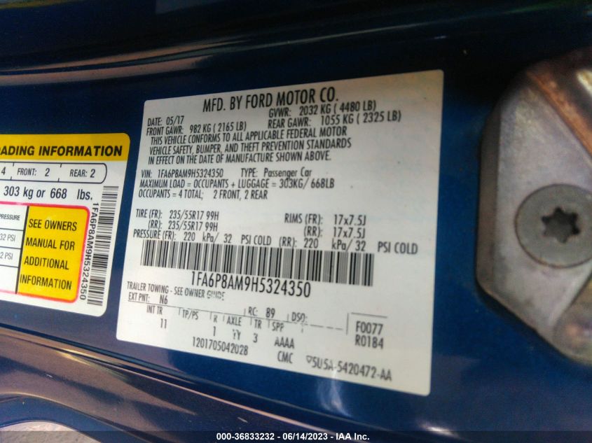 2017 FORD MUSTANG V6 - 1FA6P8AM9H5324350