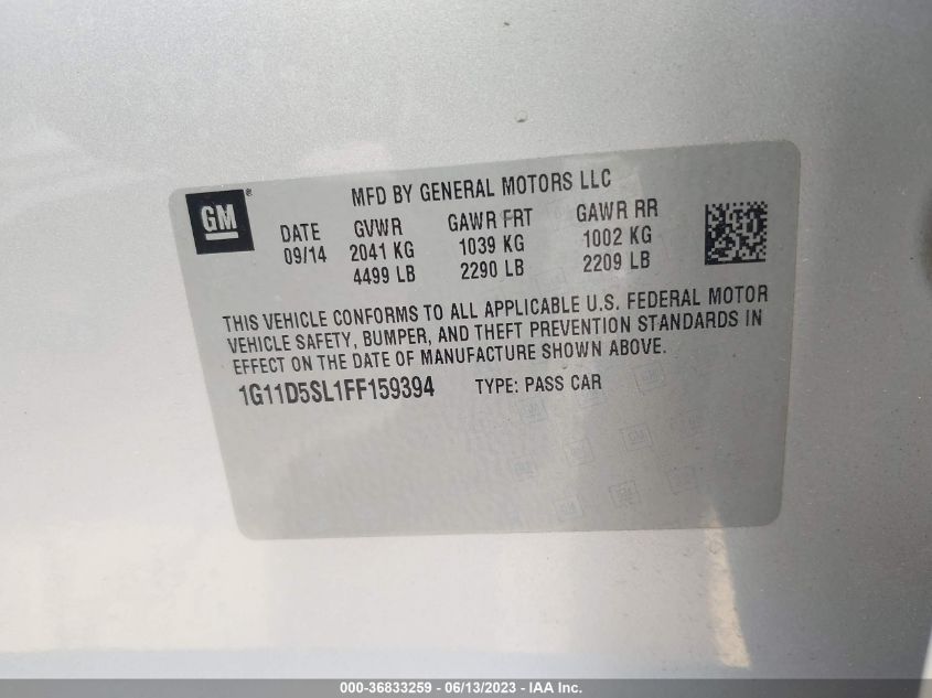 2015 CHEVROLET MALIBU LT - 1G11D5SL1FF159394