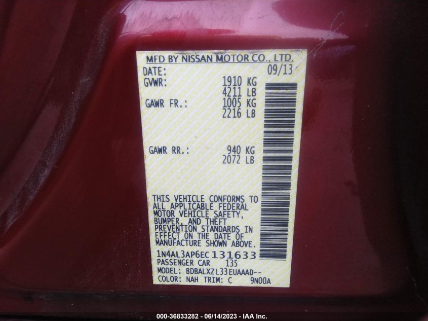 2014 NISSAN ALTIMA 2.5 SL - 1N4AL3AP6EC131633