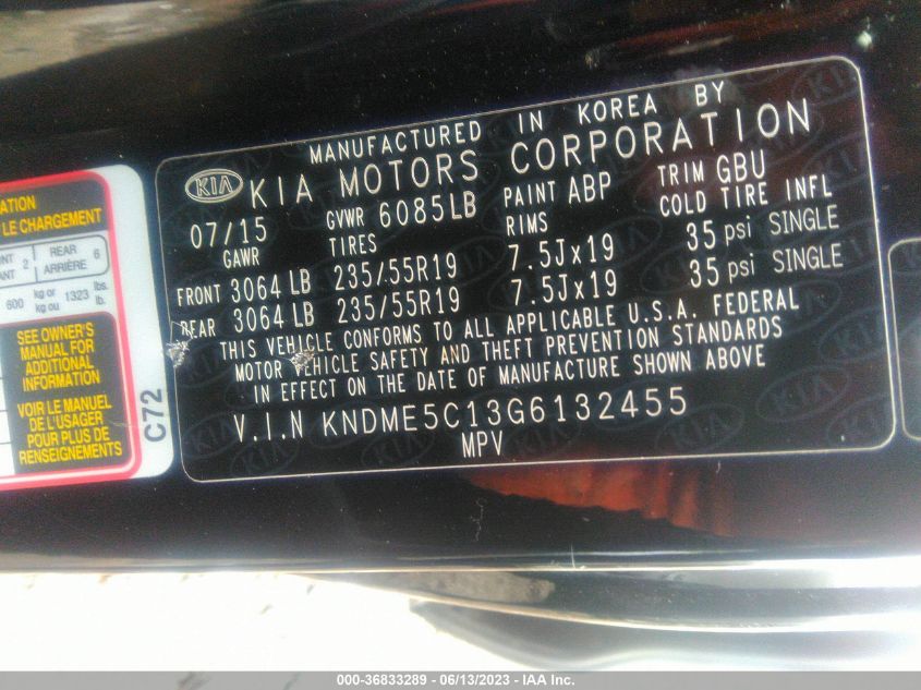 2016 KIA SEDONA SX-L - KNDME5C13G6132455