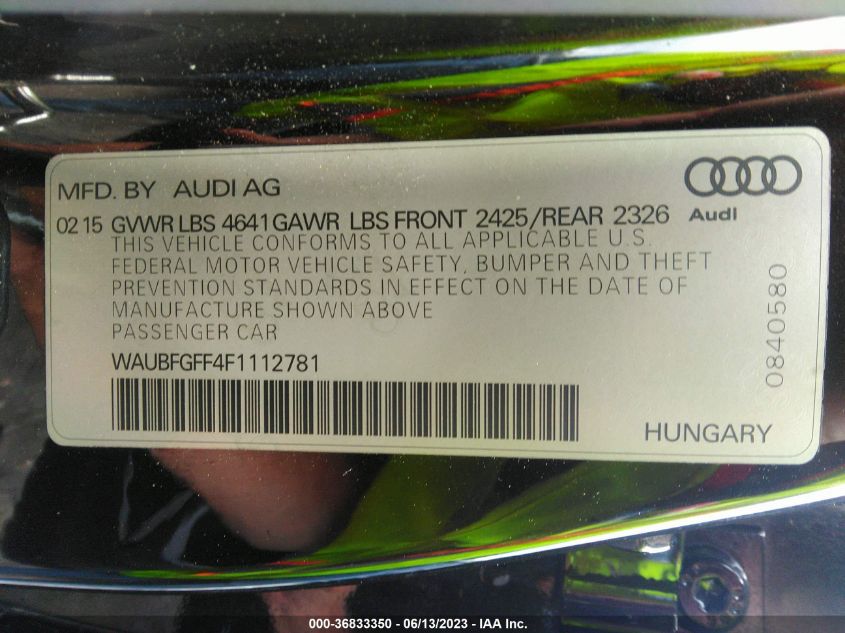2015 AUDI S3/A3 2.0T PREMIUM PLUS - WAUBFGFF4F1112781