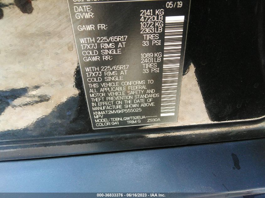 2019 NISSAN ROGUE SV - KNMAT2MV6KP555025