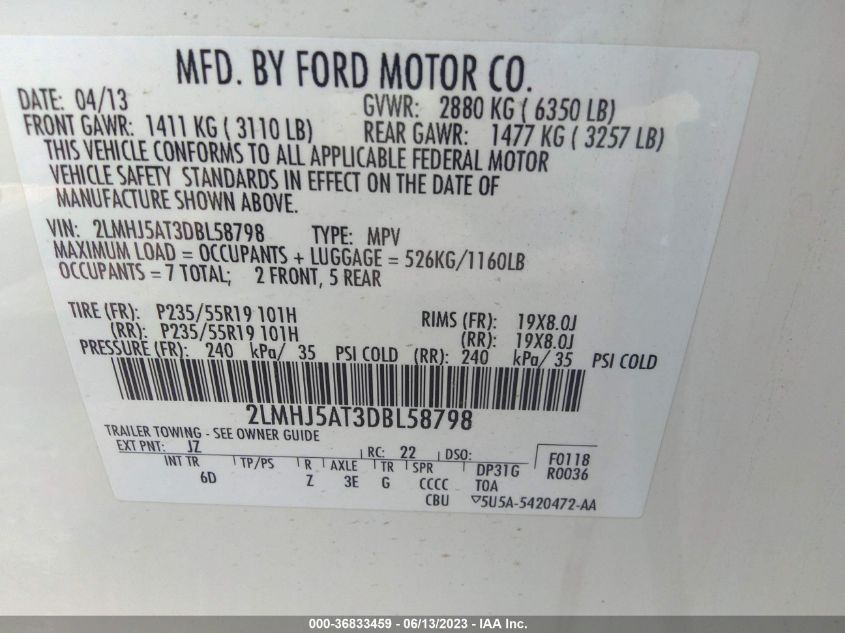 2013 LINCOLN MKT ECOBOOST - 2LMHJ5AT3DBL58798