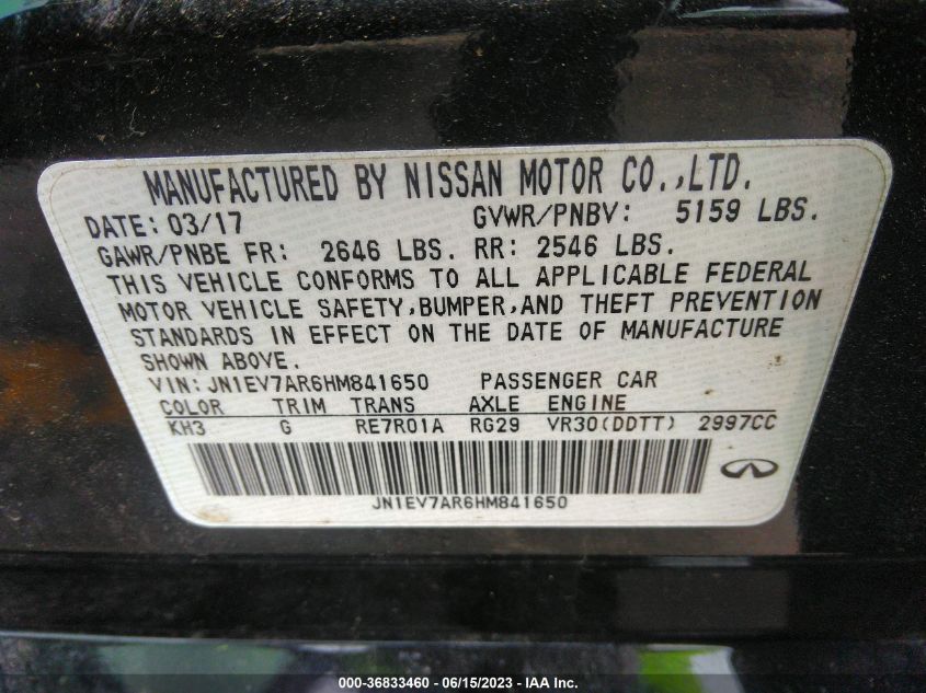 2017 INFINITI Q50 PREMIUM/SPORT/SE - JN1EV7AR6HM841650