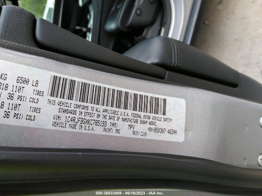 2019 JEEP GRAND CHEROKEE LIMITED - 1C4RJFBGXKC785193