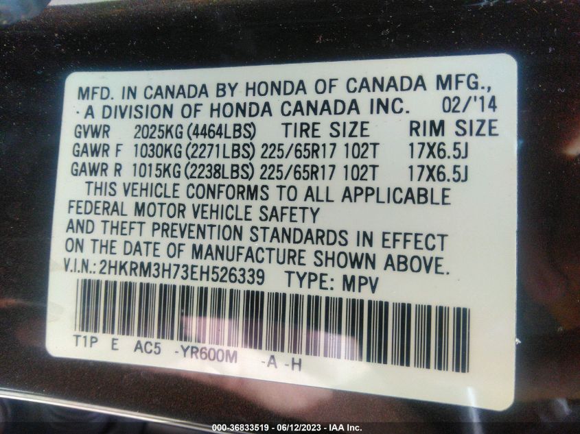 2014 HONDA CR-V EX-L - 2HKRM3H73EH526339