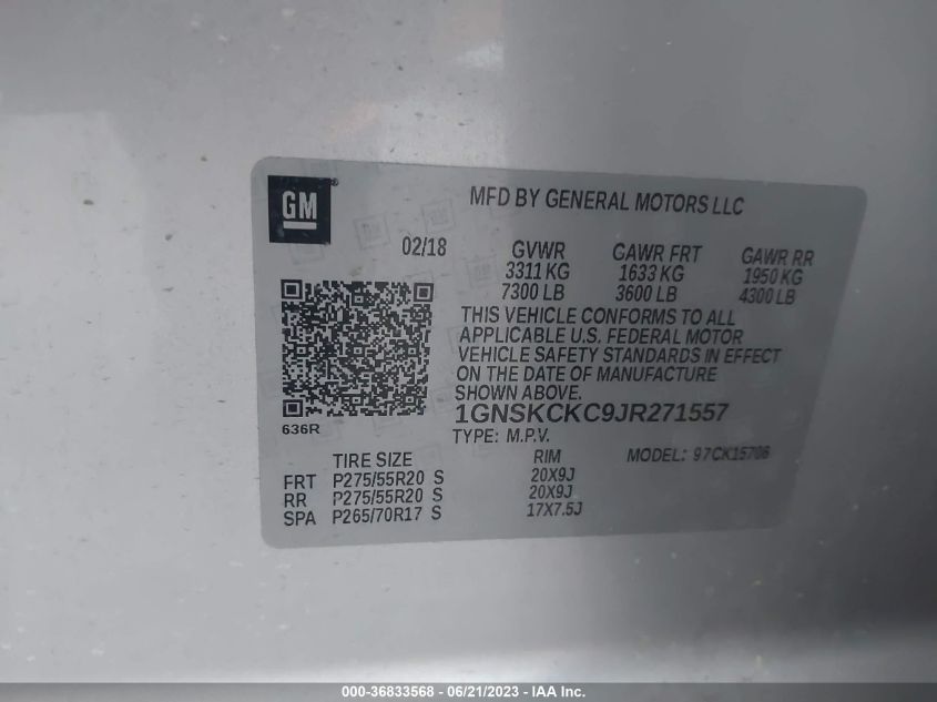 2018 CHEVROLET TAHOE PREMIER - 1GNSKCKC9JR271557