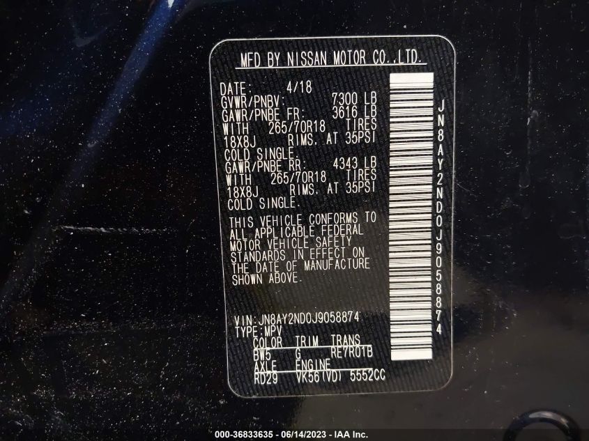 2018 NISSAN ARMADA SV - JN8AY2ND0J9058874