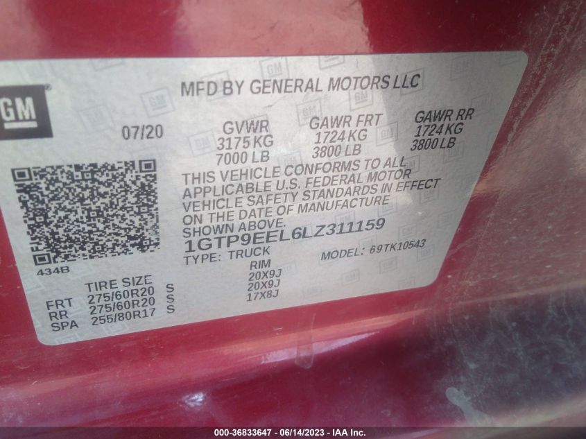 2020 GMC SIERRA 1500 AT4 - 1GTP9EEL6LZ311159