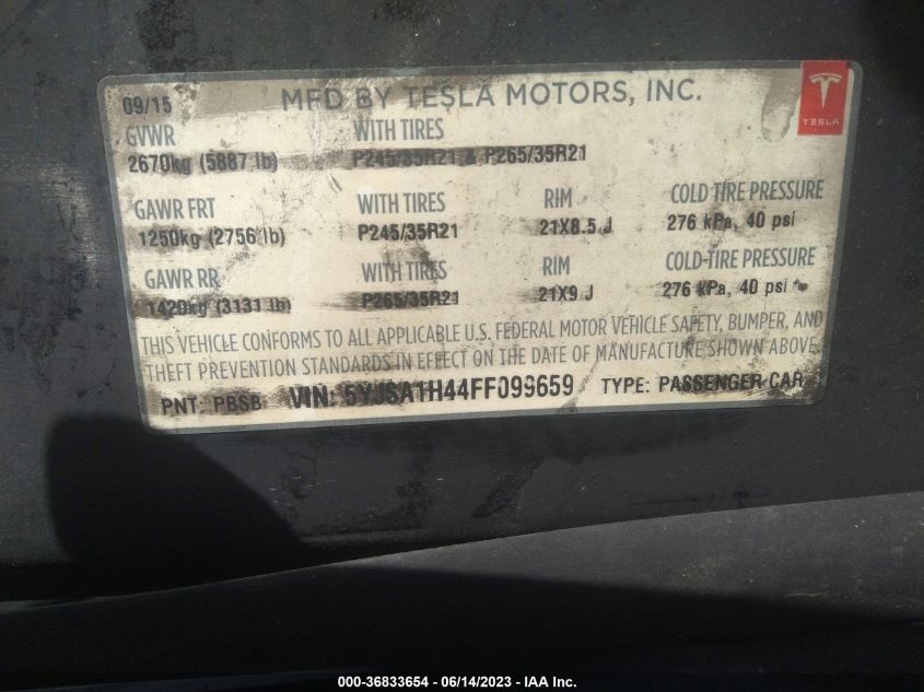 2015 TESLA MODEL S 85D/P85D/90D/P90D - 5YJSA1H44FF099659