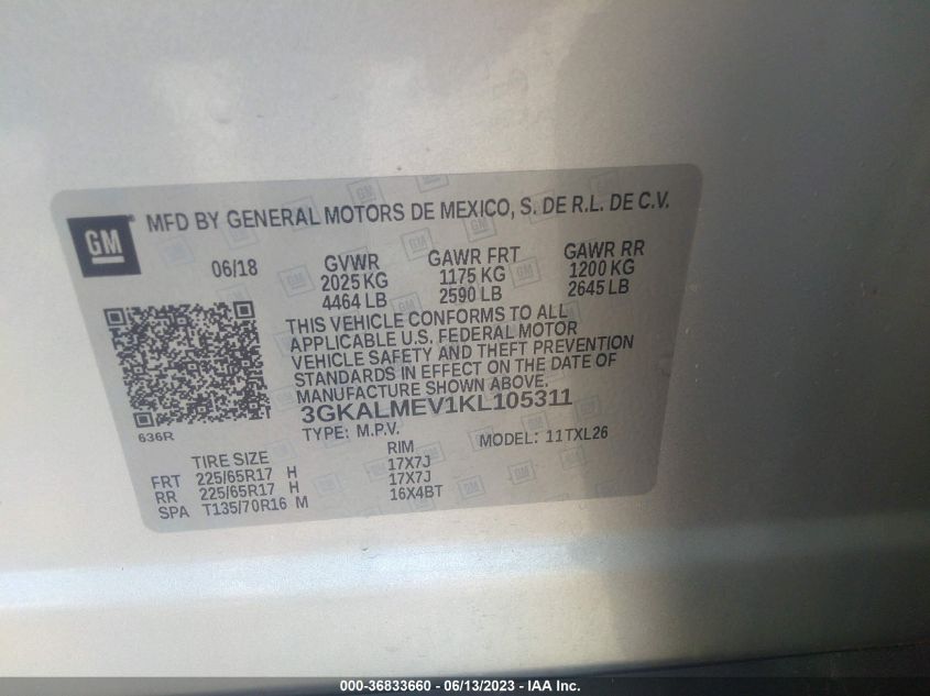 2019 GMC TERRAIN SLE - 3GKALMEV1KL105311