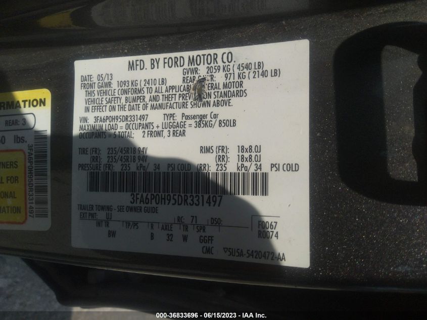 2013 FORD FUSION SE - 3FA6P0H95DR331497