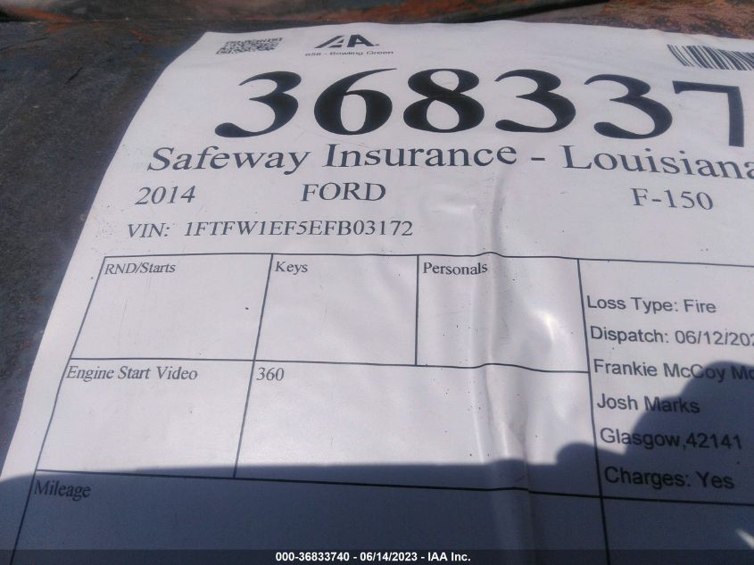 2014 FORD F-150 XL/XLT/STX/FX4/LARIAT - 1FTFW1EF5EFB03172