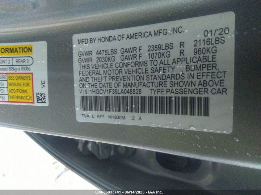 2020 HONDA ACCORD SPORT - 1HGCV1F39LA048828