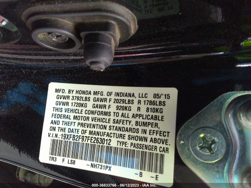 2015 HONDA CIVIC SEDAN EX-L - 19XFB2F97FE263012