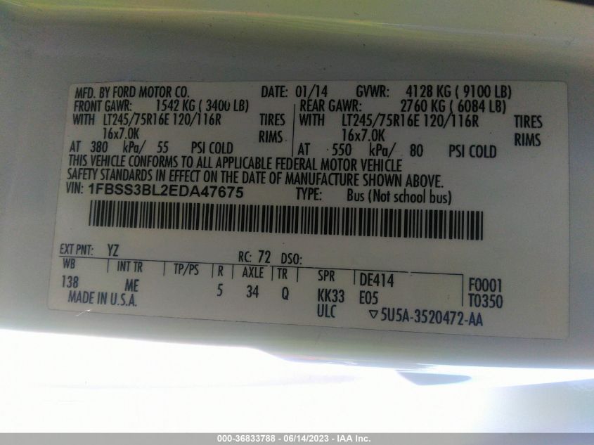 2014 FORD ECONOLINE WAGON XL/XLT 1FBSS3BL2EDA47675