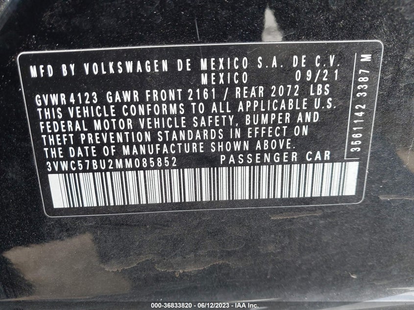 VIN 3VWC57BU2MM085852 2021 VOLKSWAGEN JETTA S/SE/R-LINE