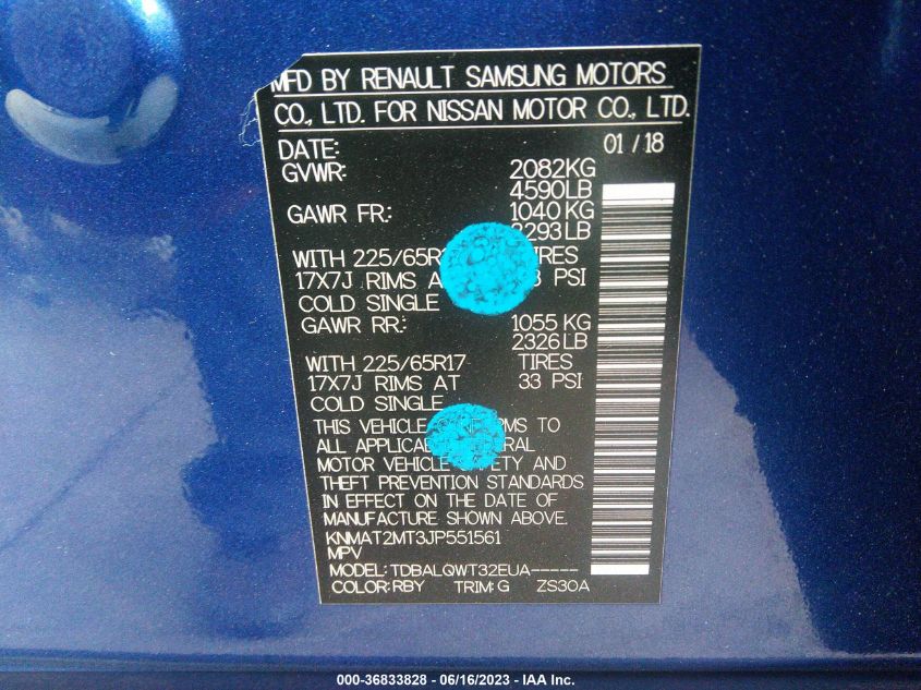 2018 NISSAN ROGUE SV - KNMAT2MT3JP551561