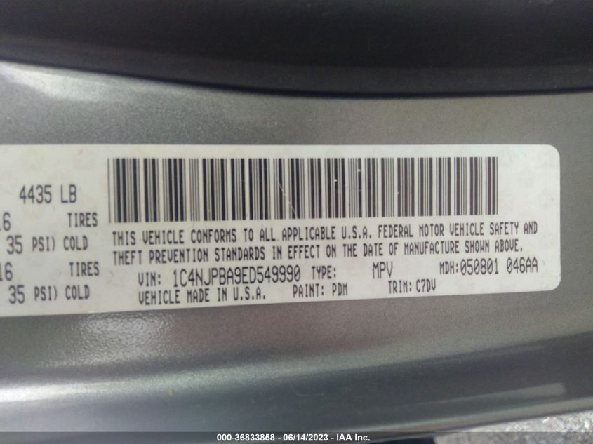2014 JEEP PATRIOT SPORT - 1C4NJPBA9ED549990