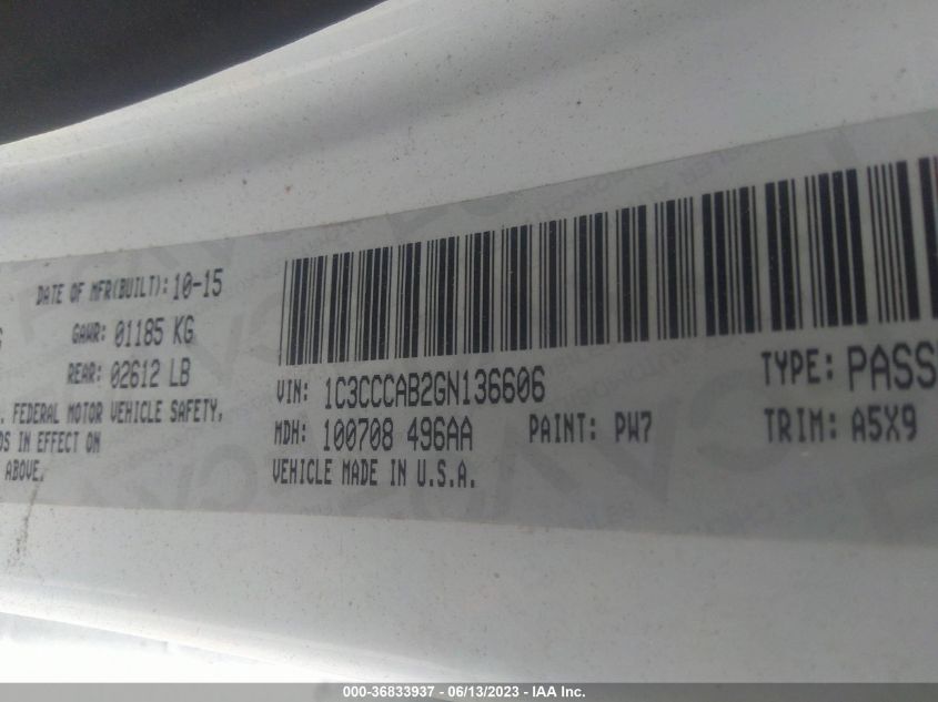 2016 CHRYSLER 200 LIMITED - 1C3CCCAB2GN136606