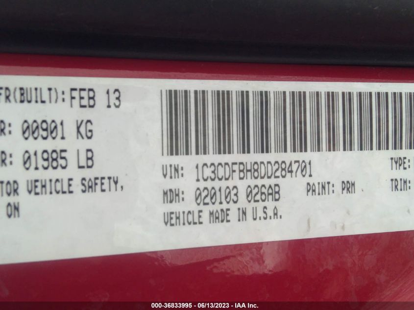 2013 DODGE DART SXT - 1C3CDFBH8DD284701